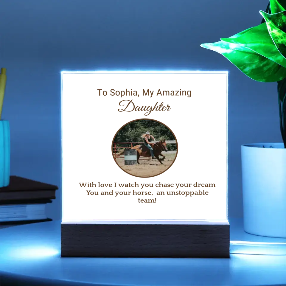 π Personalized Barrel Racer Daughter's Acrylic Square Plaque: Celebrate Her Journey π