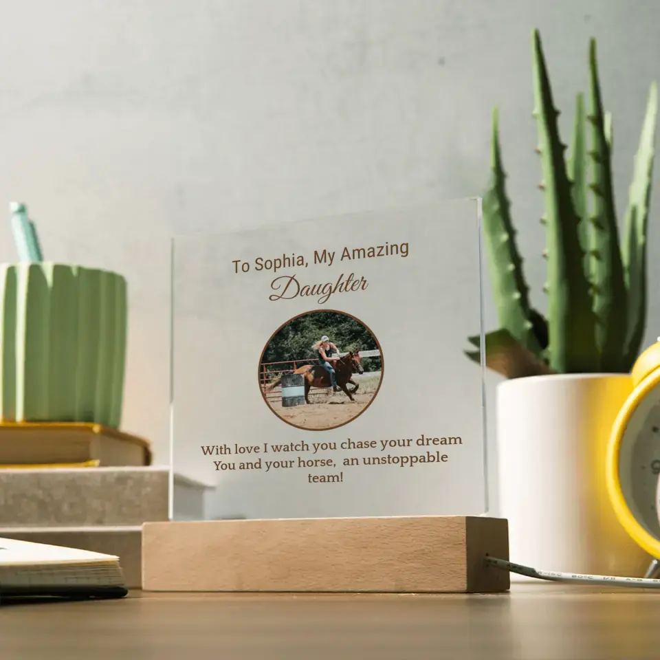 π Personalized Barrel Racer Daughter's Acrylic Square Plaque: Celebrate Her Journey π