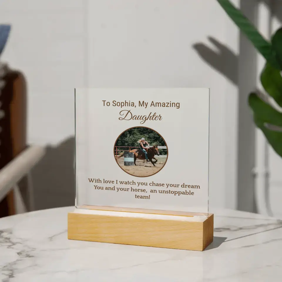 π Personalized Barrel Racer Daughter's Acrylic Square Plaque: Celebrate Her Journey π