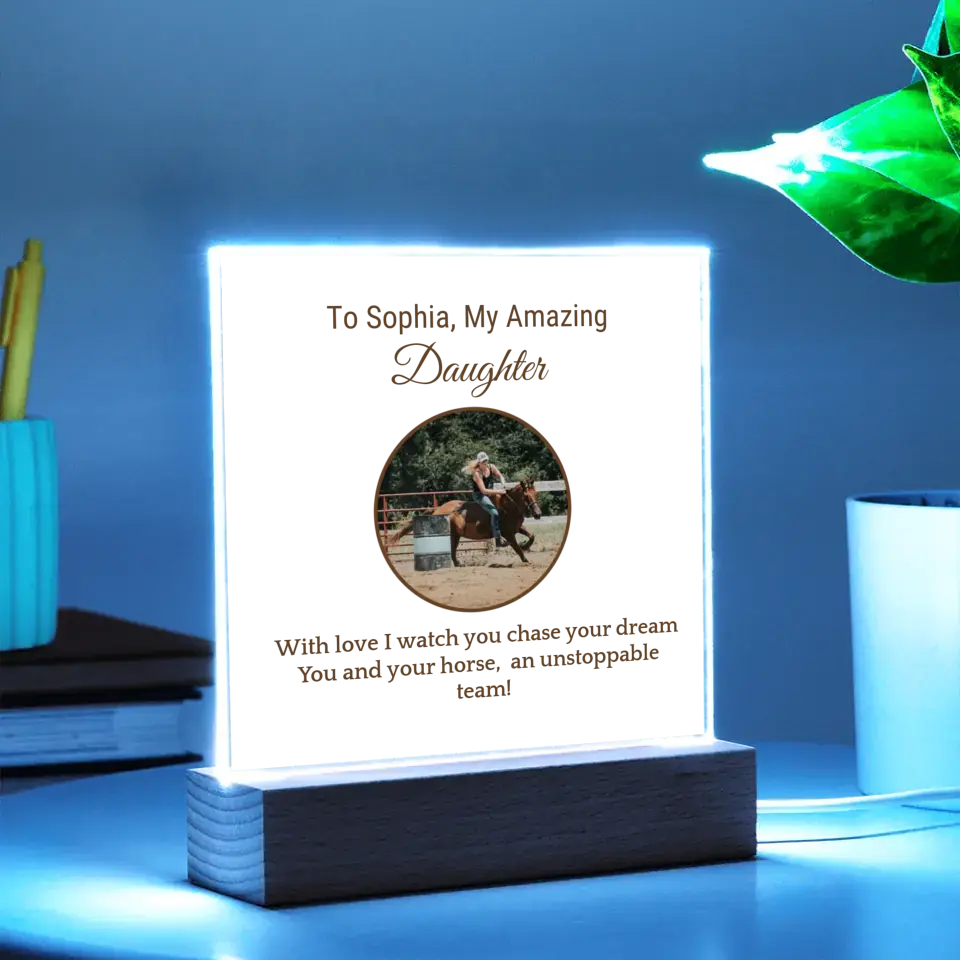 π Personalized Barrel Racer Daughter's Acrylic Square Plaque: Celebrate Her Journey π