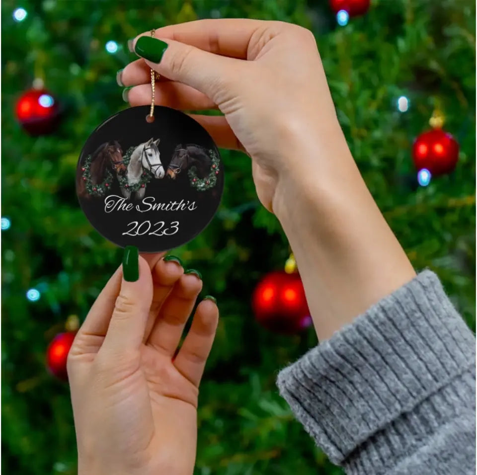 πππ
Personalized Three Horses Christmas Ceramic Ornament: Equestrian Holiday Magic! π
ππ