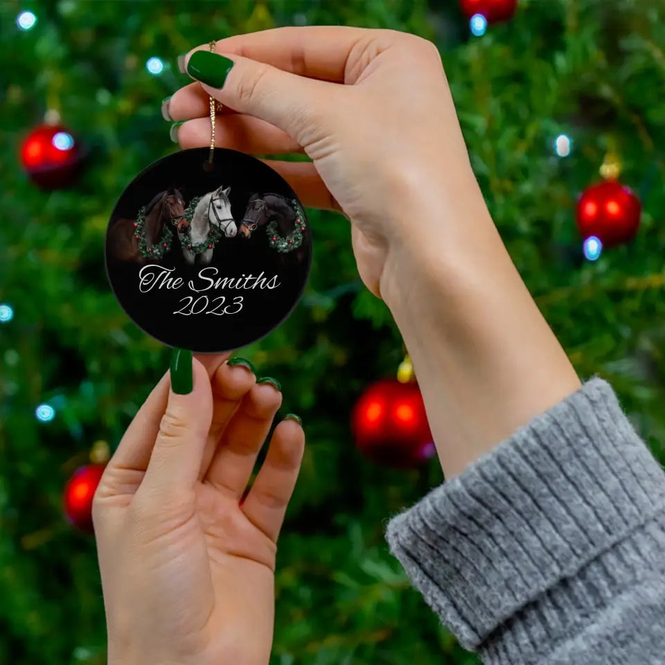πππ
Personalized Three Horses Christmas Ceramic Ornament: Equestrian Holiday Magic! π
ππ