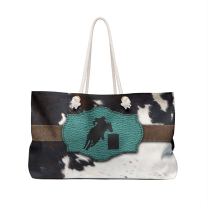 Weekender Bag- Leather and Cowhide Print Barrel Racer