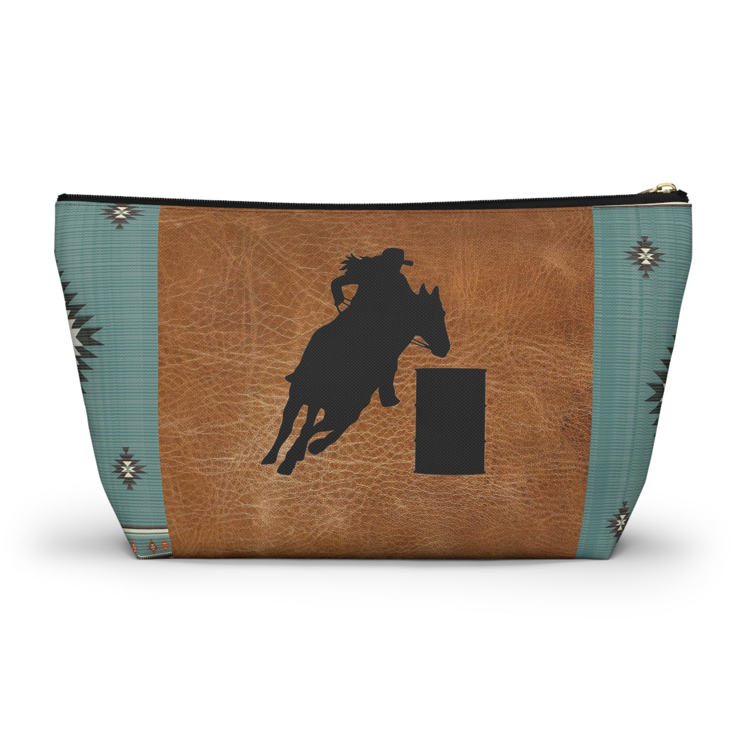 Personalized Accessory Pouch- Barrel Racer Leather Aztec/Print