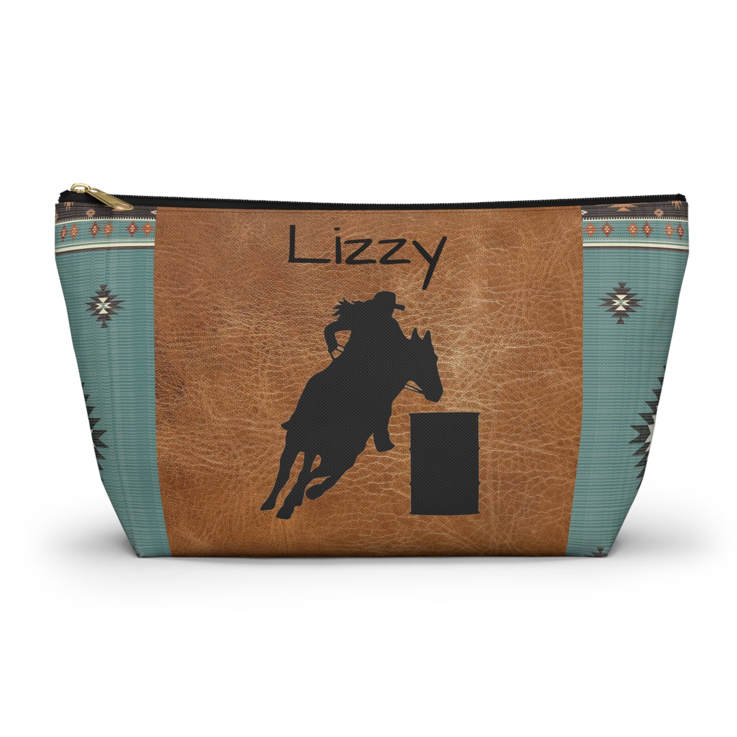 Personalized Accessory Pouch- Barrel Racer Leather Aztec/Print