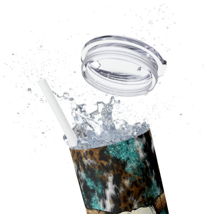 Skinny Tumbler with Straw, 20oz- Steer Skull