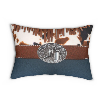 Lumbar Pillow Belt Buckle Denim and Cowprint