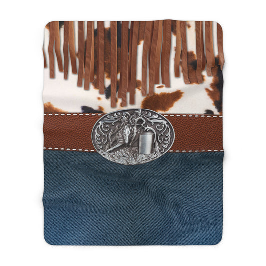 Sherpa Fleece Blanket- Cowprint Denim