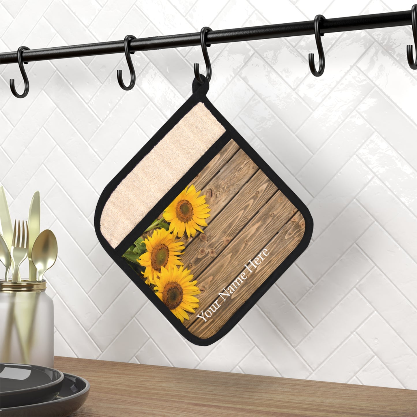 Personalized Pot Holder with Pocket- Sunflowers