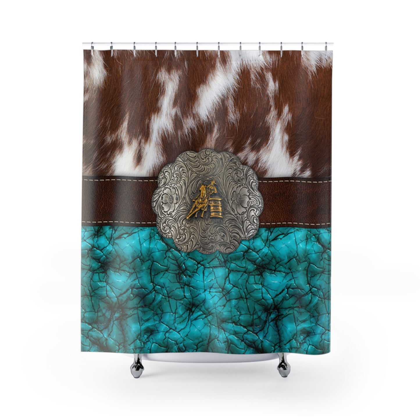 Shower Curtains- Cowprint Belt Buckle