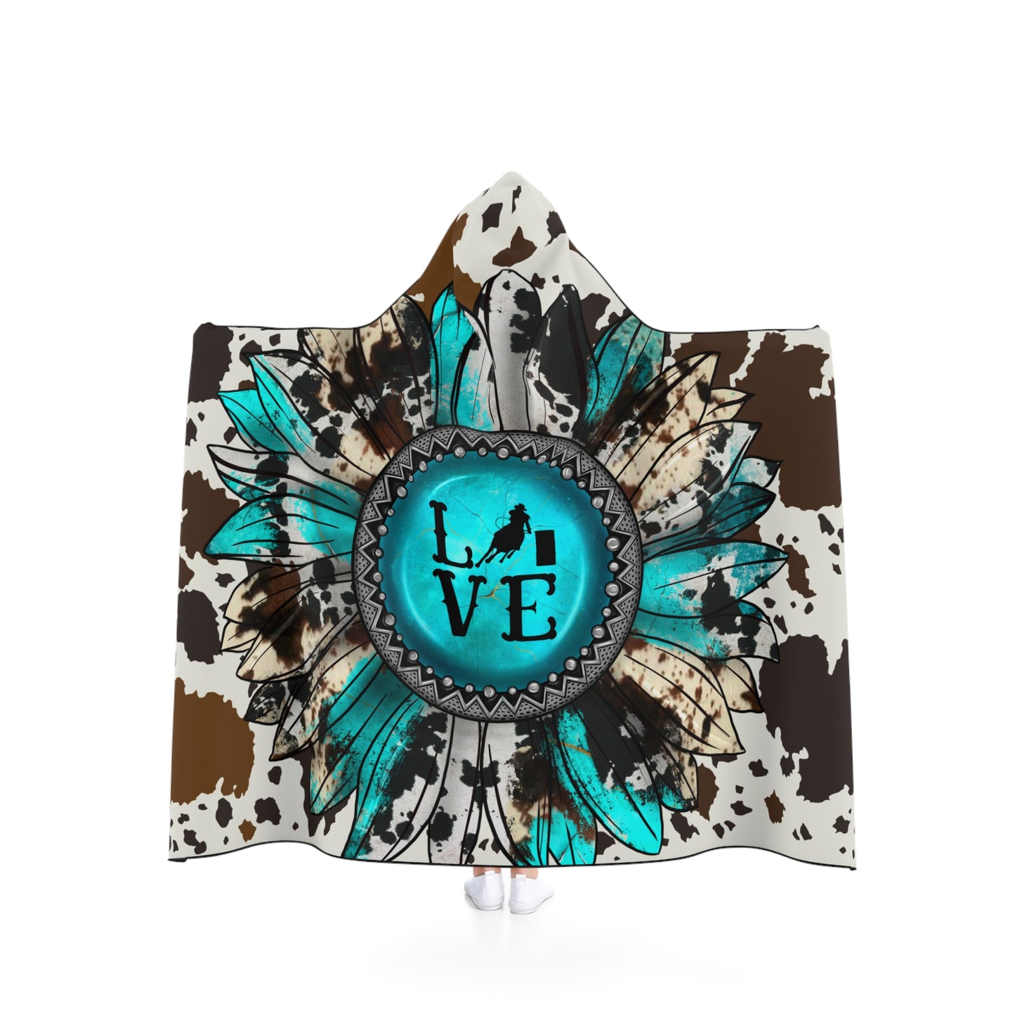 Turquoise Sunflower Barrel Racer Hooded Blanket