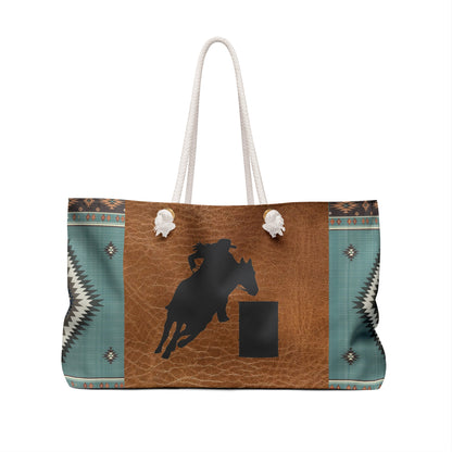 Weekender Bag- Leather and Aztec Print Barrel Racer