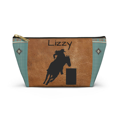 Personalized Accessory Pouch- Barrel Racer Leather Aztec/Print