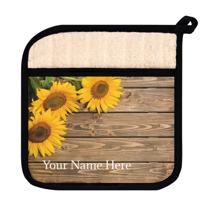 Personalized Pot Holder with Pocket- Sunflowers