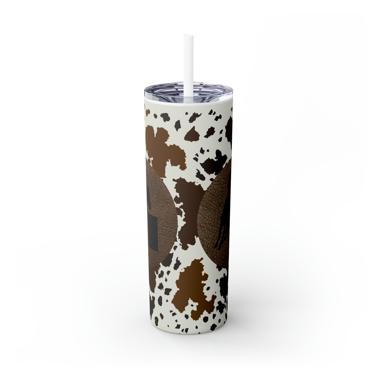 Skinny Tumbler with Straw, 20oz- Barrel Racer on Cowprint