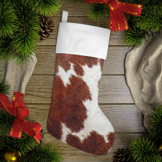 Holiday Stocking- Brown Cowhide Print