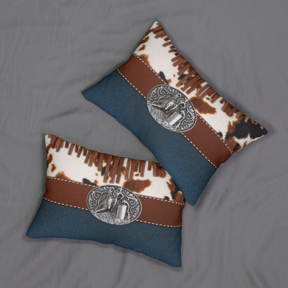 Lumbar Pillow Belt Buckle Denim and Cowprint