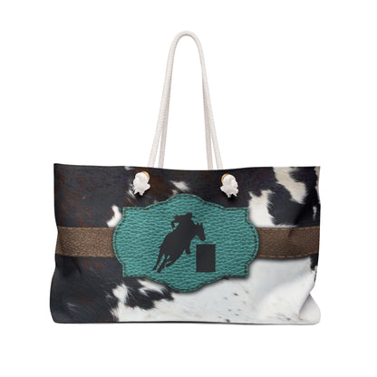 Weekender Bag- Leather and Cowhide Print Barrel Racer