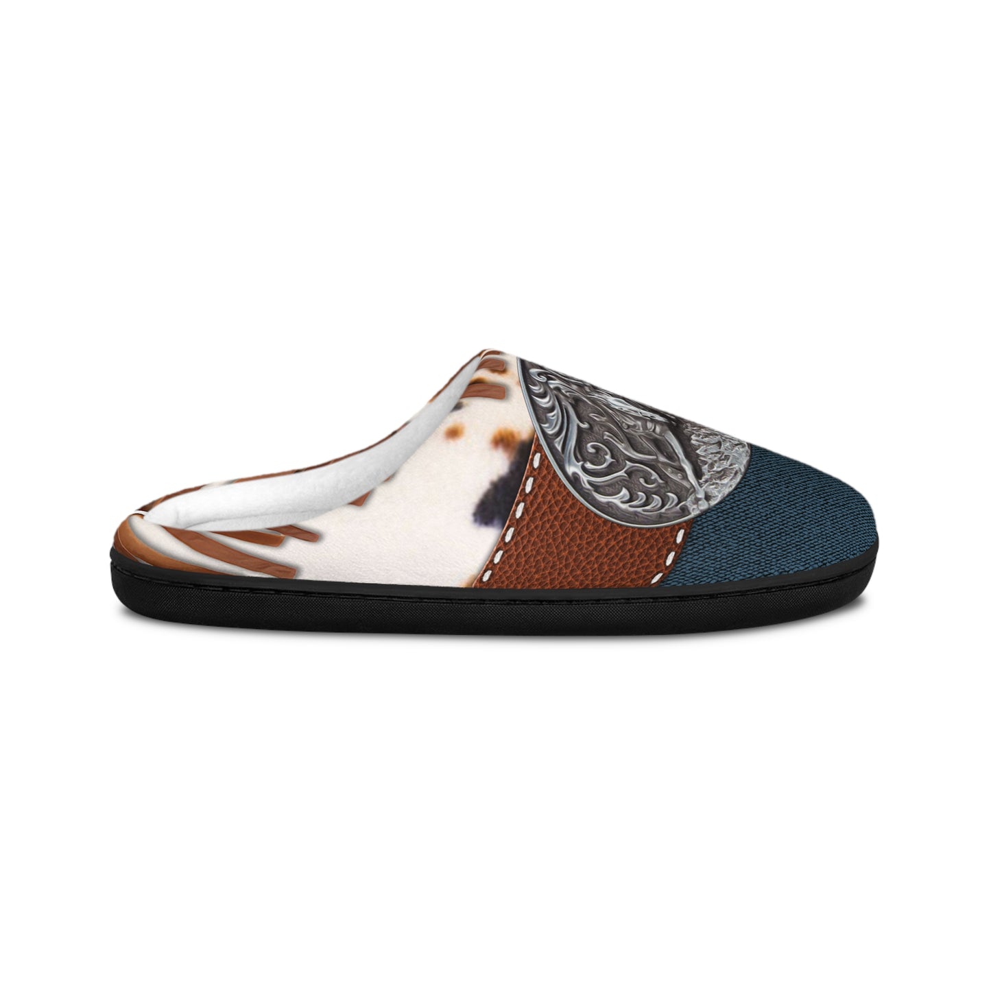 Women's Indoor Slippers- Belt Buckle on Denim