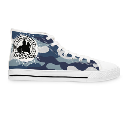 Turn n Burn Blue Camo Women's High Top Sneakers