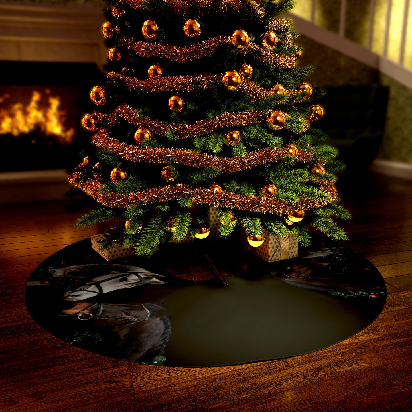 Round Tree Skirt- Christmas Horses