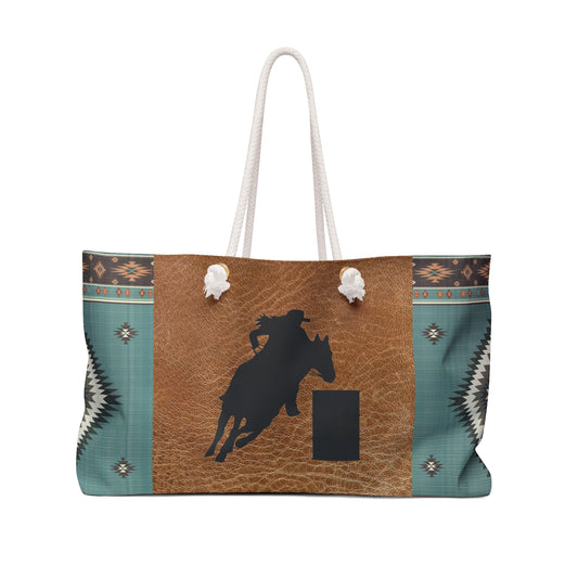 Weekender Bag- Leather and Aztec Print Barrel Racer