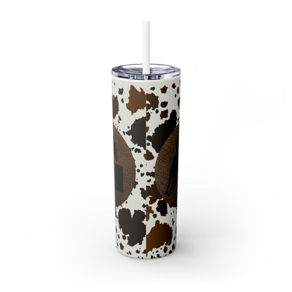 Skinny Tumbler with Straw, 20oz- Barrel Racer on Cowprint