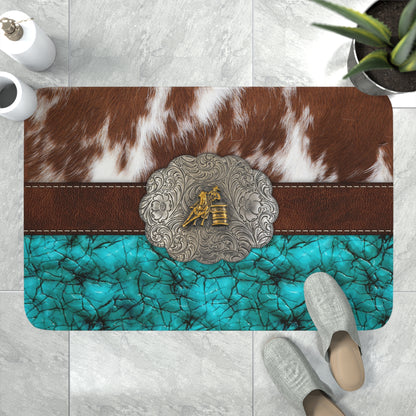 Memory Foam Bath Mat- Cowprint Belt Buckle