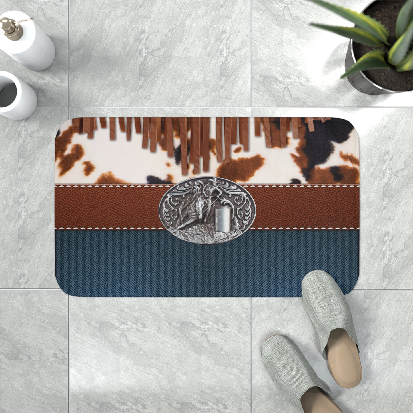 Memory Foam Bath Mat- Denim Tassles