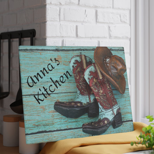 Personalized Glass Cutting Board- Western Theme