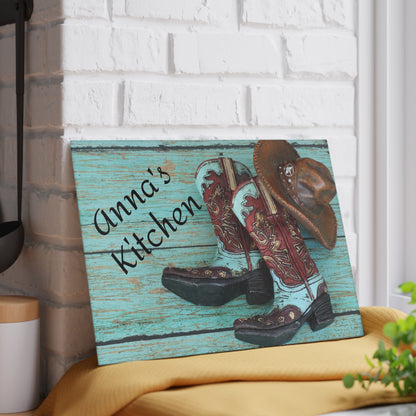 Personalized Glass Cutting Board- Western Theme