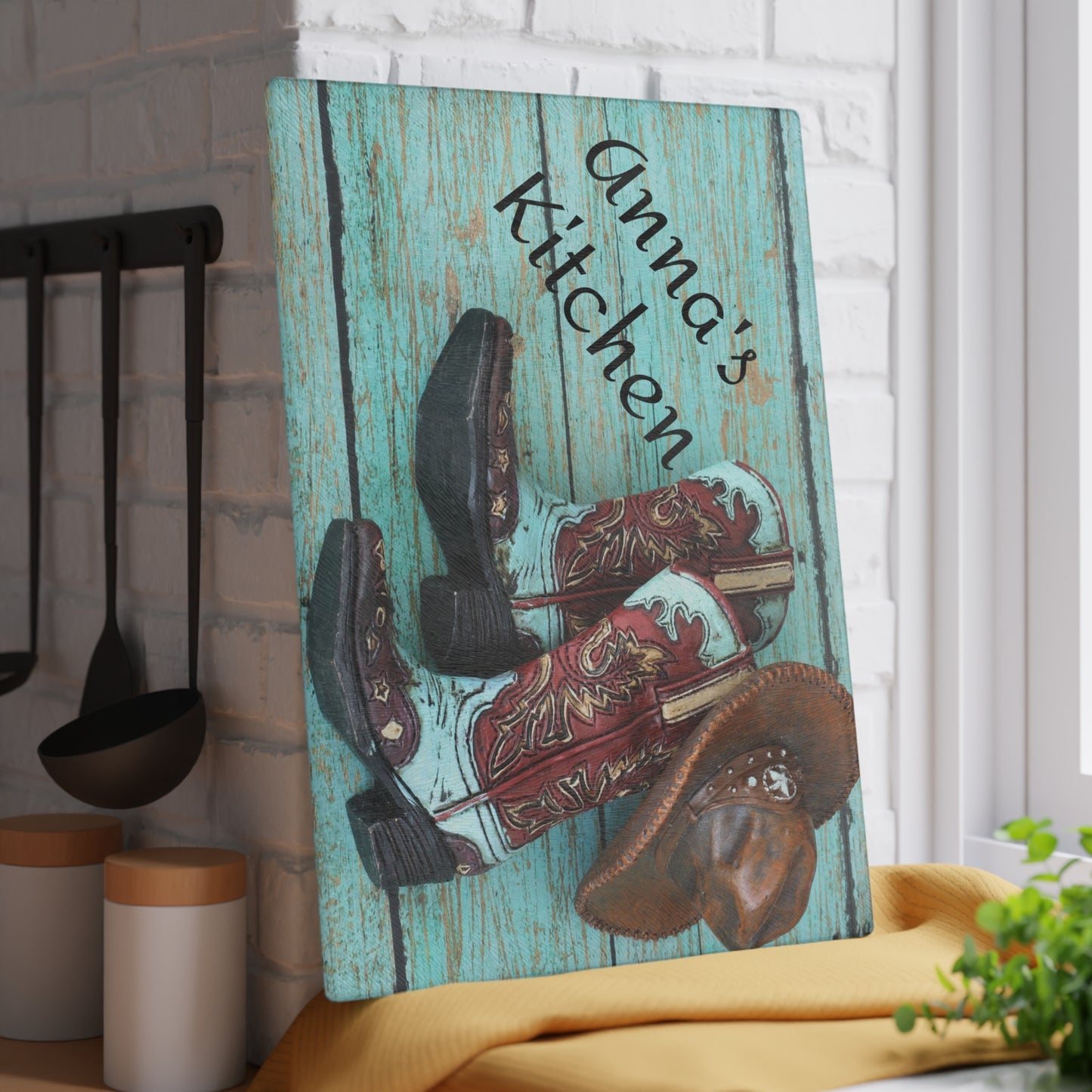 Personalized Glass Cutting Board- Western Theme