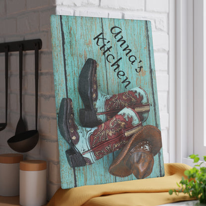 Personalized Glass Cutting Board- Western Theme