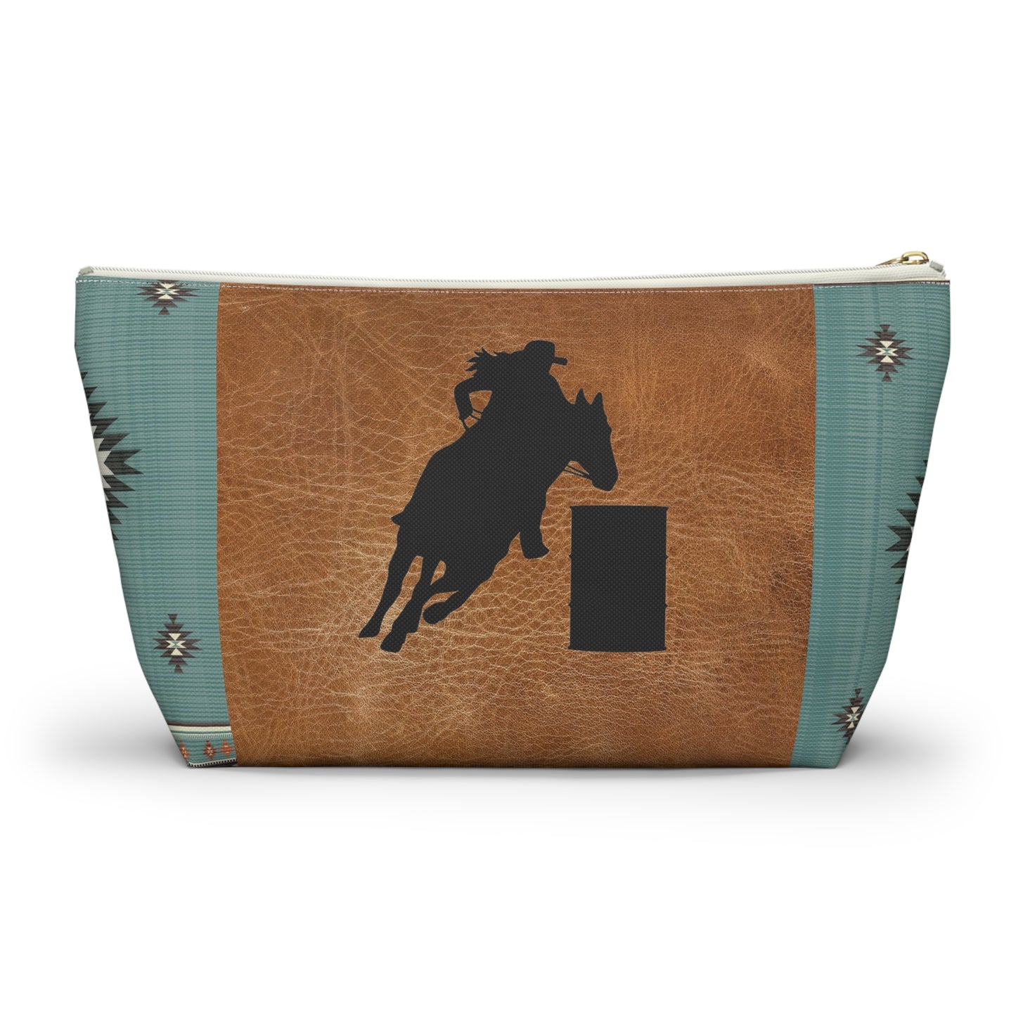 Personalized Accessory Pouch- Barrel Racer Leather Aztec/Print