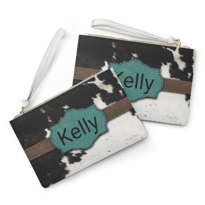 Personalized Clutch Bag- Cowprint with Leather Look Name Space