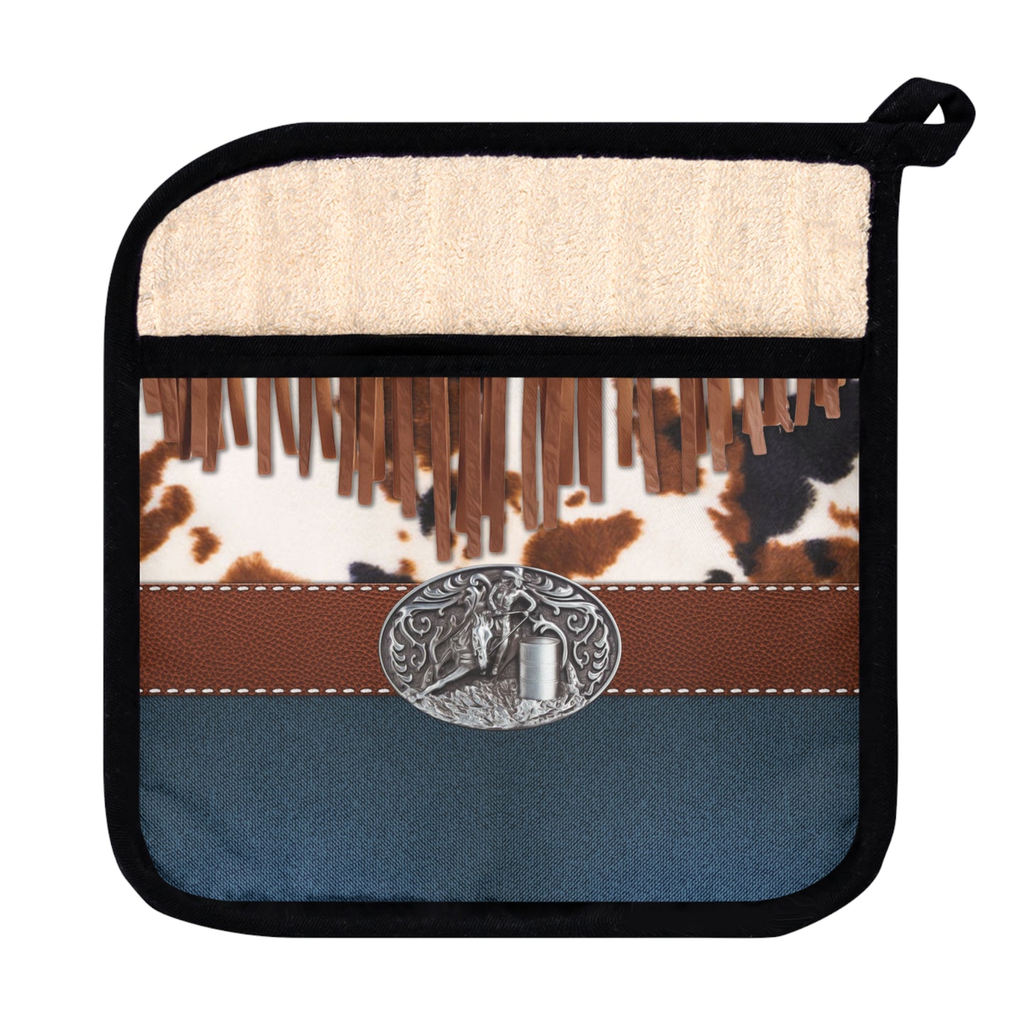 Pot Holder with Pocket- Denim and Tassels