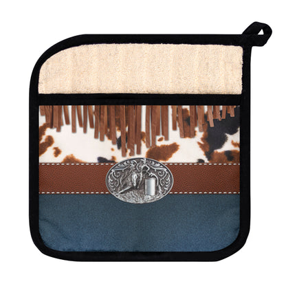 Pot Holder with Pocket- Denim and Tassels