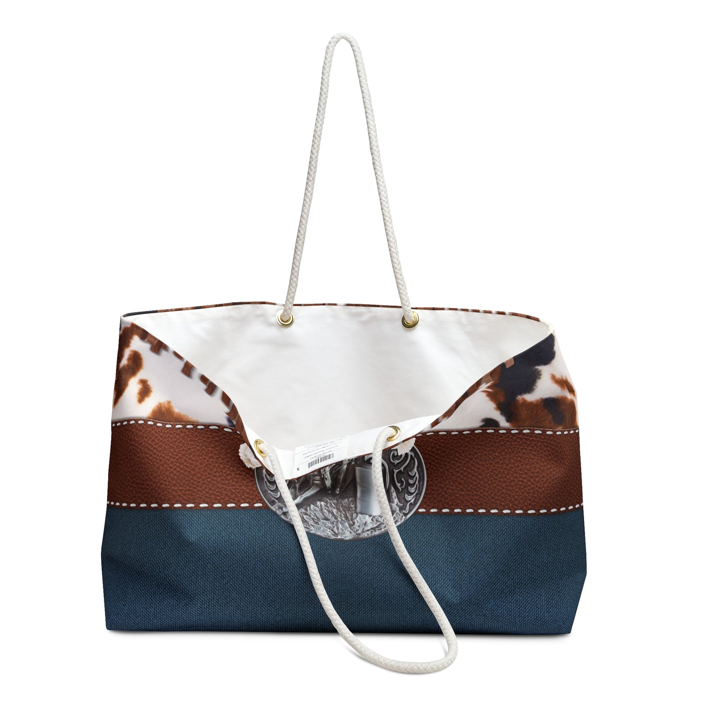 Weekender Bag- Denim and Cowprint with Belt Buckle