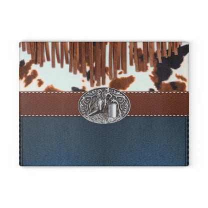 Glass Cutting Board- Barrel Racer Denim