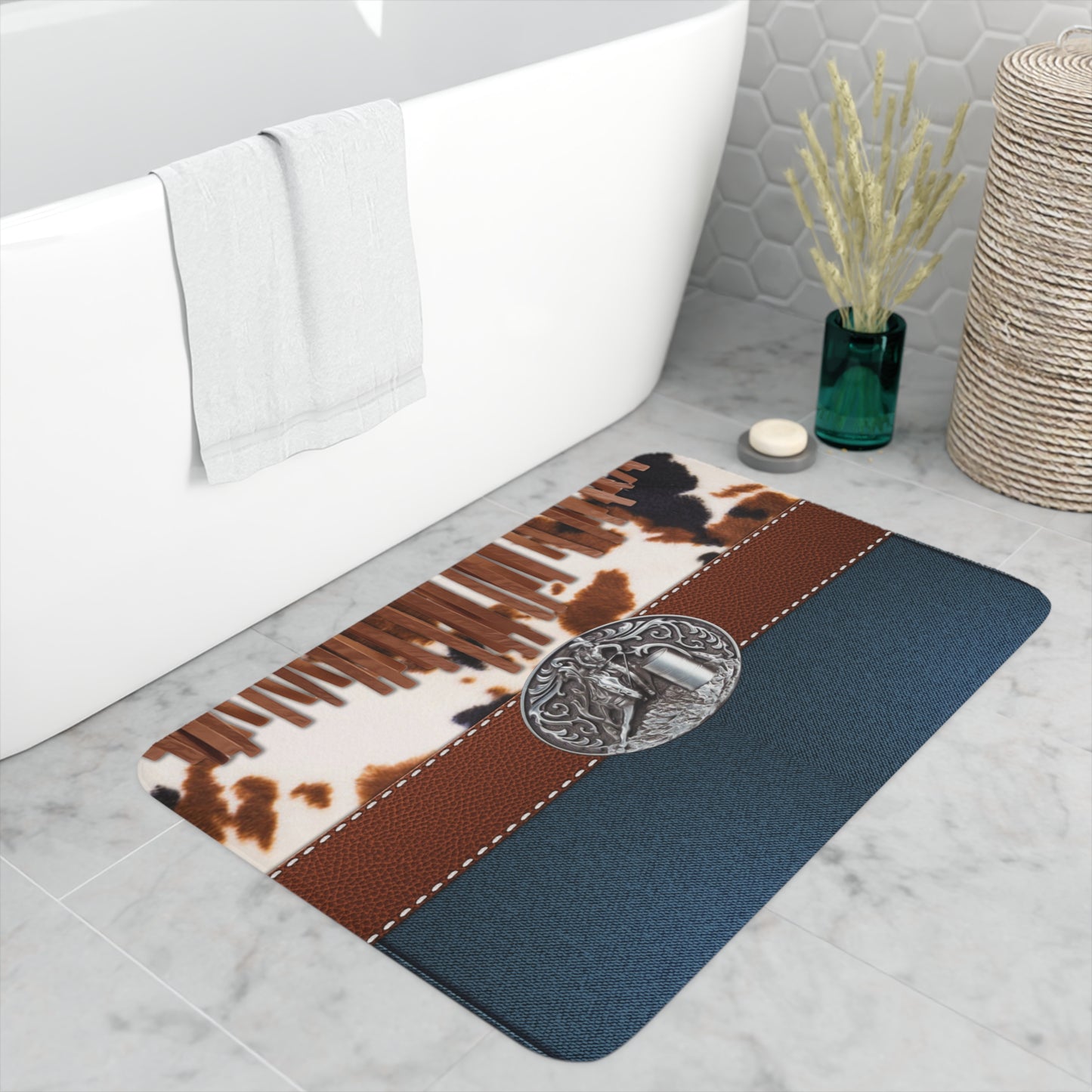 Memory Foam Bath Mat- Denim Tassles