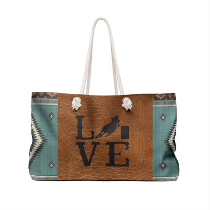 Weekender Bag- Barrel Racer Love on Leather and Aztec Print