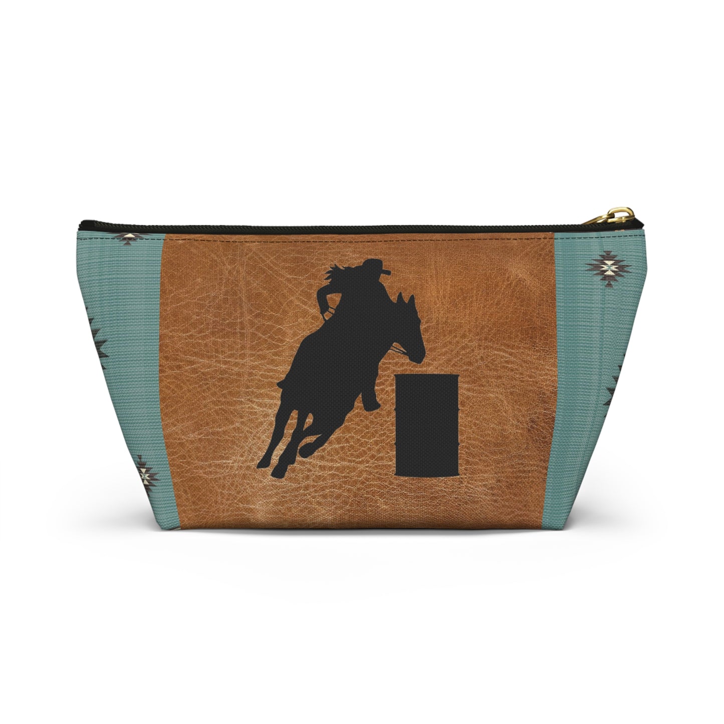 Personalized Accessory Pouch- Barrel Racer Leather Aztec/Print