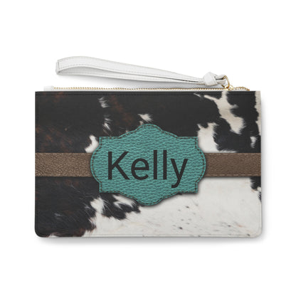 Personalized Clutch Bag- Cowprint with Leather Look Name Space