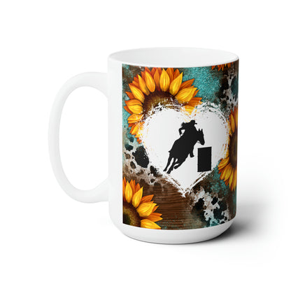 Personalized Ceramic Mug 15oz- Barrel Racer on Sunflowers