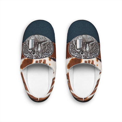 Women's Indoor Slippers- Belt Buckle on Denim