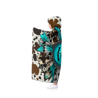 Turquoise Sunflower Barrel Racer Hooded Blanket