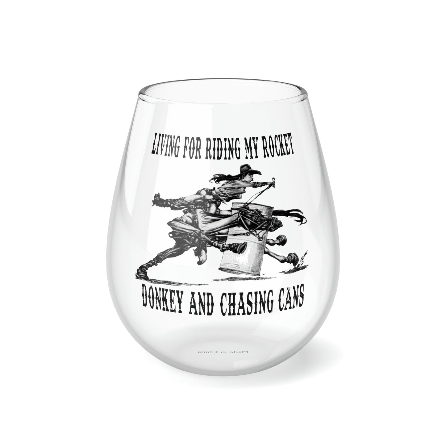 Riding the Rocket Donkey Stemless Wine Glass, 11.75oz