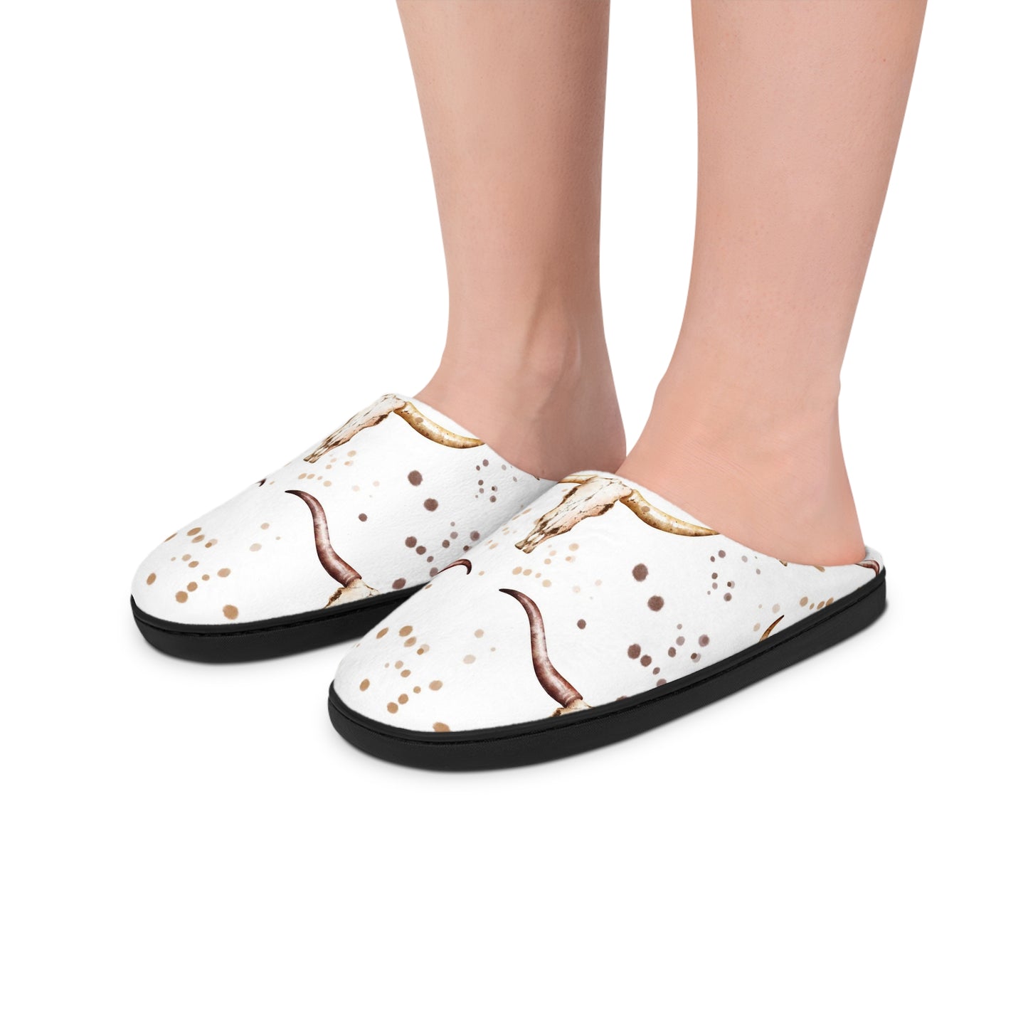 Women's Indoor Slippers- Steer Skull