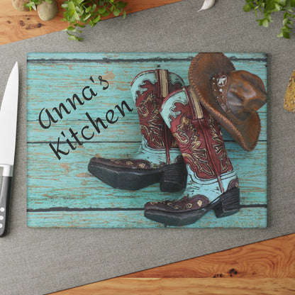 Personalized Glass Cutting Board- Western Theme