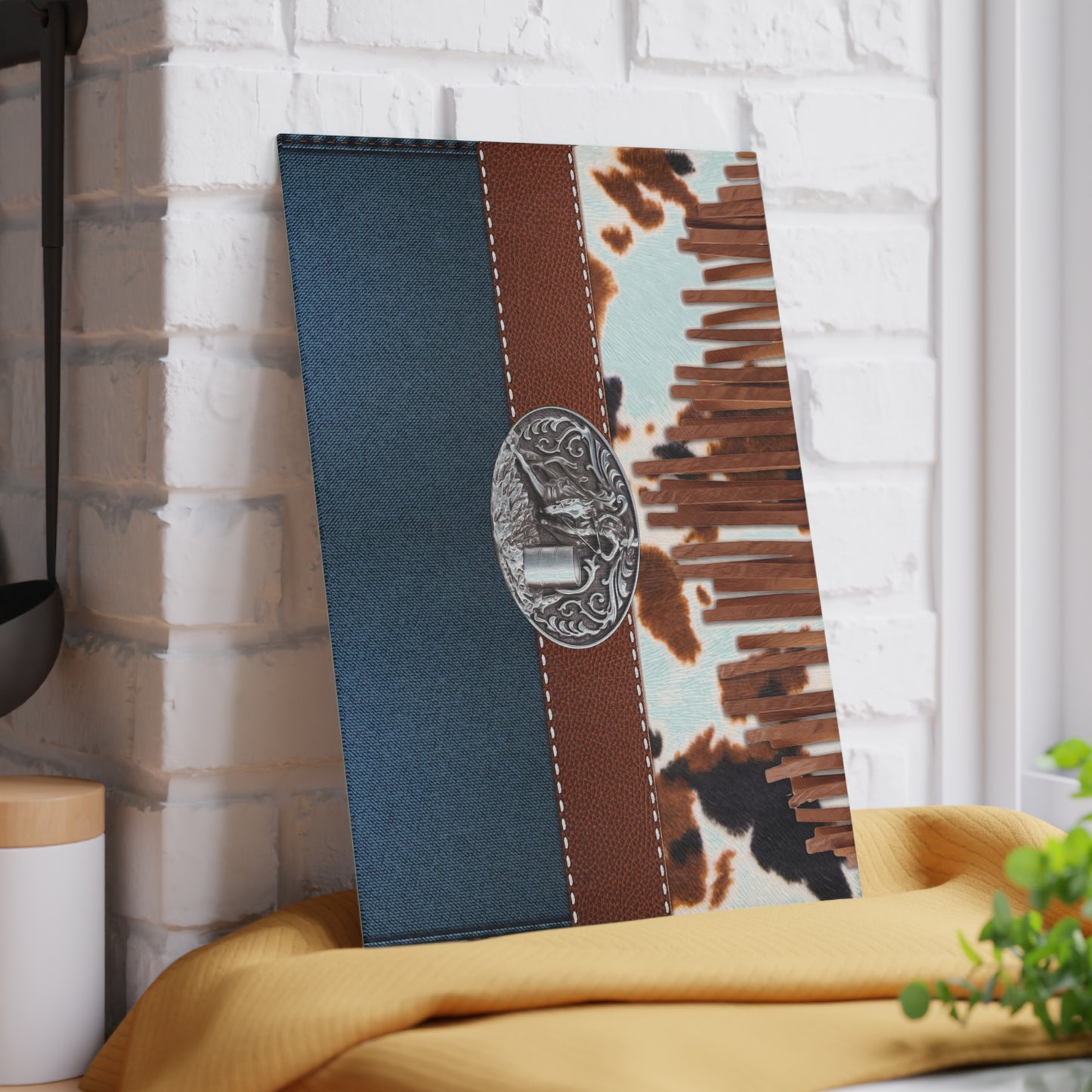 Glass Cutting Board- Barrel Racer Denim